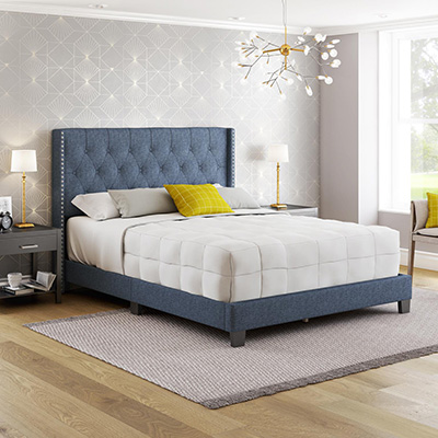 Mia Blue King Upholstered Bed